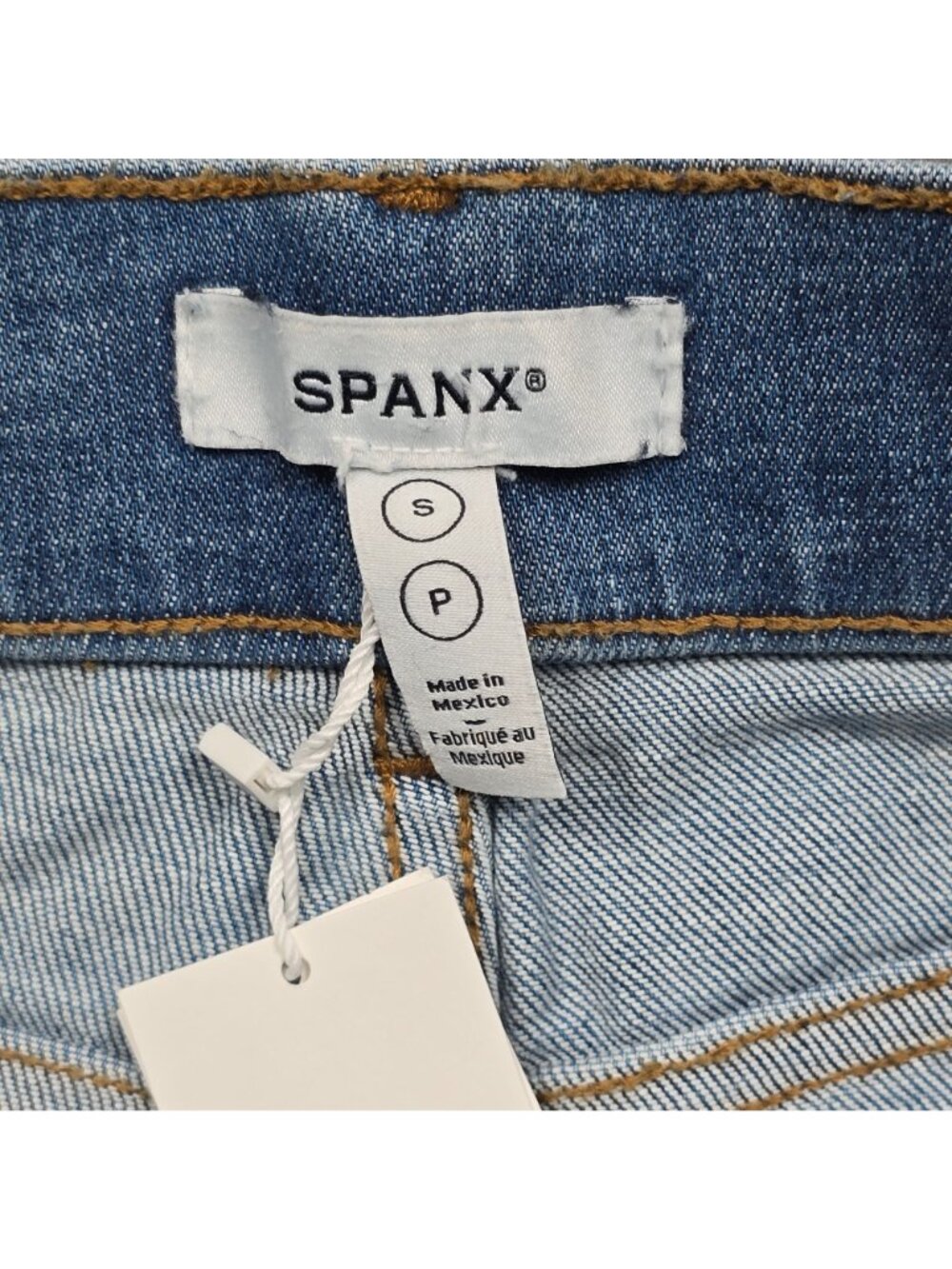 NEW Spanx Small Crop Wide Leg Denim Jeans Stonewash Blue Stretch High Rise - Picture 2 of 6